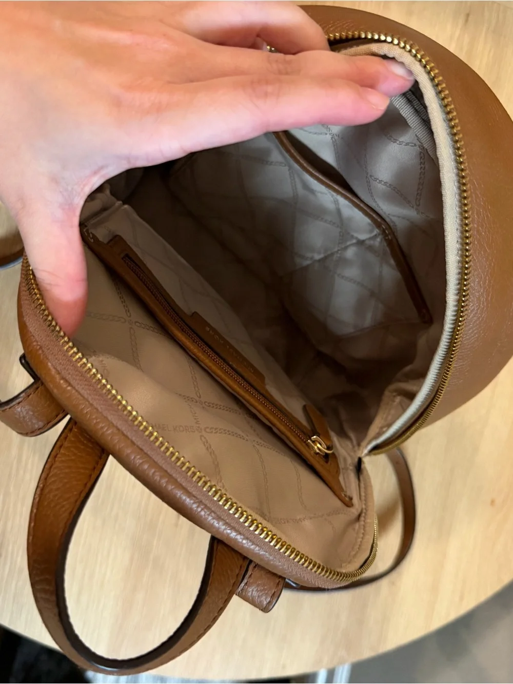 Michael Kors Chestnut Pebbled Leather Mini Backpack with Gold Hardware